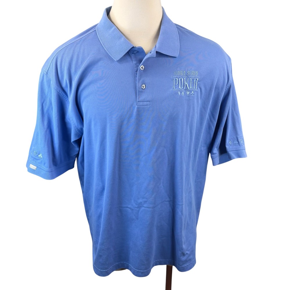 World Series of Poker Mens XXL Blue Pima Cotton Blend Short Sleeve Polo Shirt